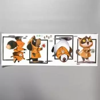 Наклейка пластик интерьерная "Зверята в плащах" 30х90 см