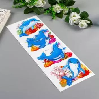 Наклейка пластик "Рыбки/Дельфины" серебристые линии МИКС 42,5х12,5 см