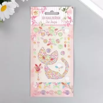 Наклейка пластик стразы "Кошечка" МИКС 19х9 см