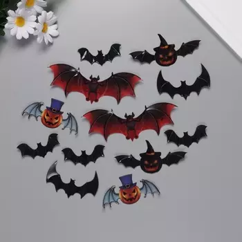 Наклейка пластик "Тыквы и летучие мыши" набор 12 шт
