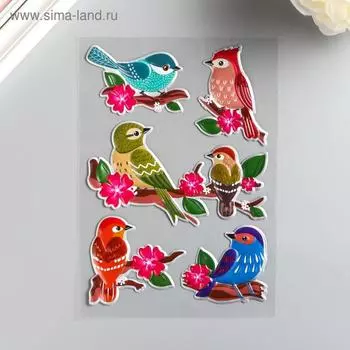 Наклейка пластик выпуклый "Птицы" МИКС 27х15 см