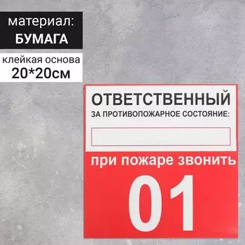 Наклейка знак "Ответственный за противопожарное состояние", 20х20 см