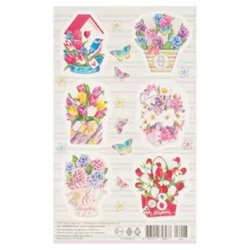 Наклейки "8 Марта" букеты цветов, 9,8 х 15,9 см