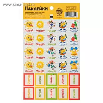 Наклейки бумажные оценки «Учат в школе», 10,5 18 см