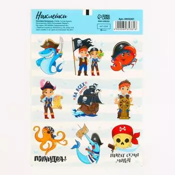 Наклейки бумажные «Весёлые пираты», 11 × 15,5 см