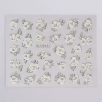 Наклейки для ногтей «Розы», 3D, фасовка 6 шт, цвет белый/серебристый