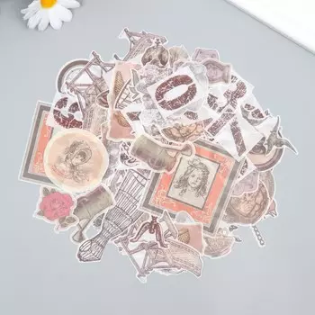 Наклейки для скрапбукинга ВИНТАЖ из washi-бумаги, 64 штуки, 32 дизайна