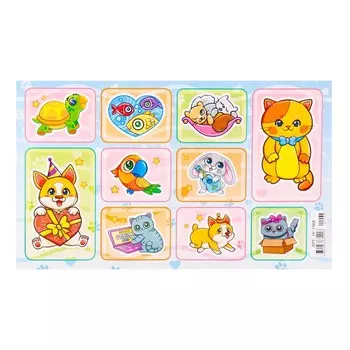 Наклейки "Домашние животные - 2" глиттер, котенок, кролик, розовый тон, 16х9,7 см