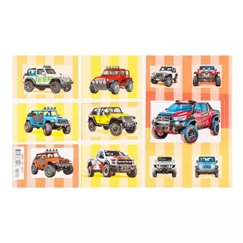 Наклейки "Джипы" глиттер, желтый тон, красный тон, 16х9,7 см