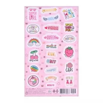 Наклейки "Girl" розовый фон, звезды, надписи, 10х16см