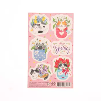 Наклейки «Котики и цветы» розовый фон, 1016 см