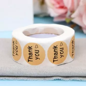Наклейки крафт в рулоне "Thank you",500 шт,2,5 х 2,5 см