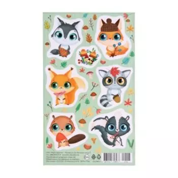 Наклейки "Лесные обитатели" грибы, зеленый, звери, 10х16см
