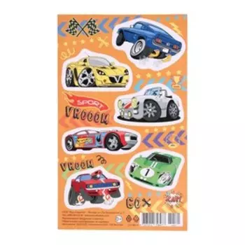 Наклейки "Машины" оранжевый фон, флаг, 10х16см