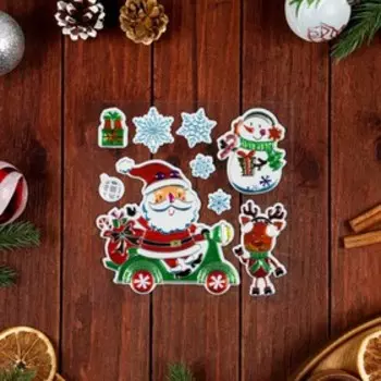 Наклейки на окна "Новогодние" Дед Мороз на машине, 23 х 20 см