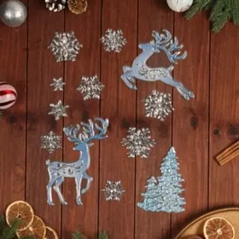Наклейки на окна "Новогодние" олени, снежинки, 43 х 28 см