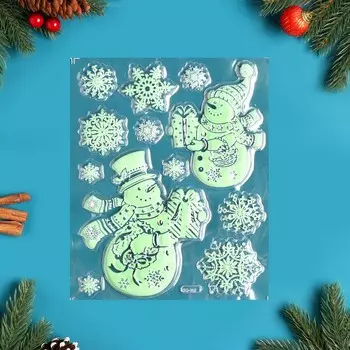 Наклейки на окна «Новогодние» снеговики, 27 х 18 см