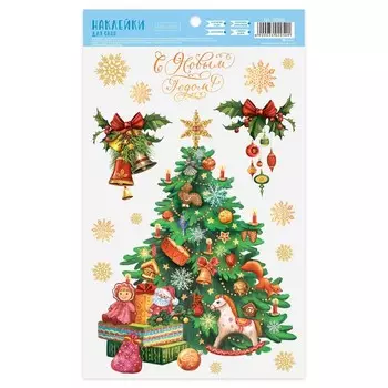 Наклейки на окна многоразовые «С Новым годом», 20 х 34 см