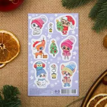 Наклейки "Новогодние" животные, снежинки 2, 9,8x15,9 см