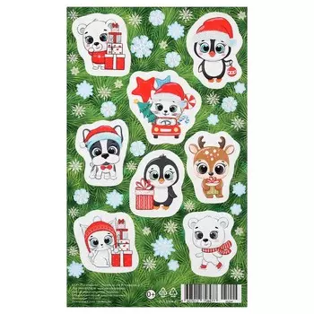 Наклейки "Новогодние зверята - 2" пингвин, оленёнок, 10х16 см