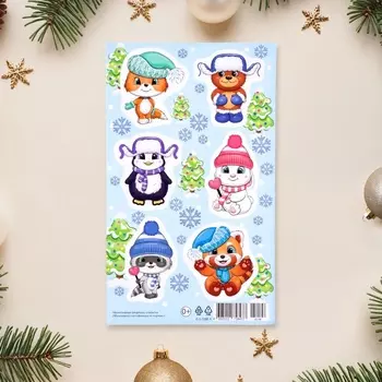 Наклейки «Новогодние зверята», 1016 см