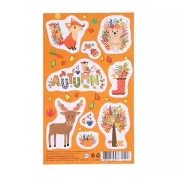Наклейки "Осень " оранжевый фон, звери, 10х16см