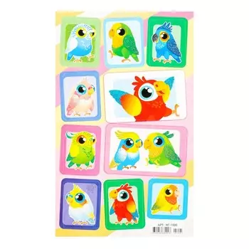 Наклейки "Попугаи" глиттер, зеленый тон, розовый тон, 16х9,7 см