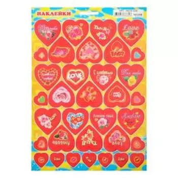Наклейки "Сердечки" глиттер, красные сердца - 3