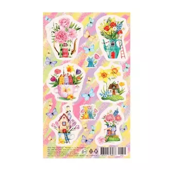 Наклейки "Весенняя пора" чайник, цветы, чашки, 9,8х15,9 см