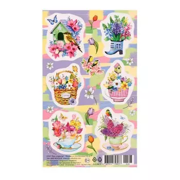 Наклейки "Весенняя пора" чашки, сапог, цветы, 9,8х15,9 см