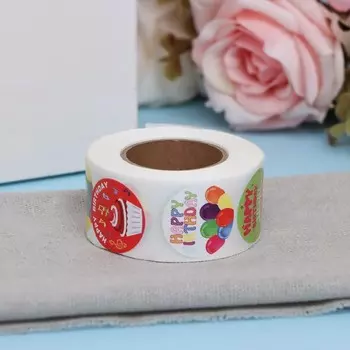 Наклейки в рулоне "День Рождения",500 шт,2,5 х 2,5 см