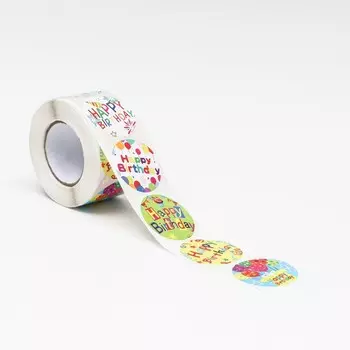 Наклейки в рулоне «С Днем Рождения!»,500 шт.,3.83.8 см