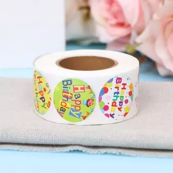 Наклейки в рулоне "С ДР!",500 шт,2,5 х 2,5 см