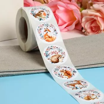 Наклейки в рулоне новогодние «Зверята», для декора и подарков, 500 шт., 3.83.8 см