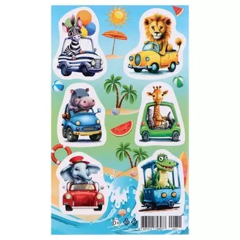 Наклейки "Зверята на машинах" 10х16 см