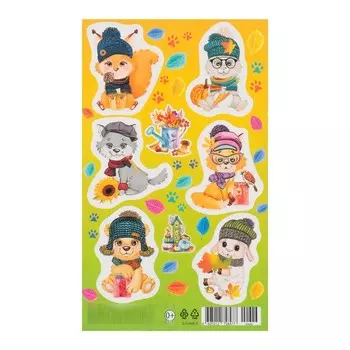 Наклейки "Зверята в шапках" 10х16 см