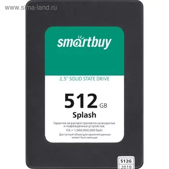 Накопитель SSD SmartBuy Splash SBSSD-512GT-MX902-25S3, 512Гб, SATA-III, 2,5", 3D TLC