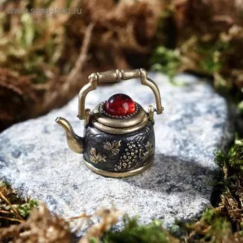Напёрсток из латуни и янтаря "Чайник"