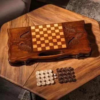 Нарды ручной работы "Медведь агрессивный" с ручкой, 60х30 см, с шахматным полем, массив ореха, Армения