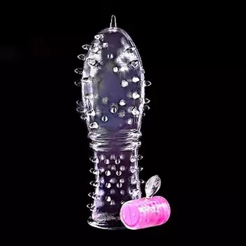 Насадка массажная ребристая с усиками, с вибростимуляцией клитора, силикон