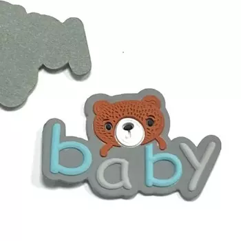 Нашивка силиконовая «Мишка», размер 3,5x6 см, цвет голубой на сером