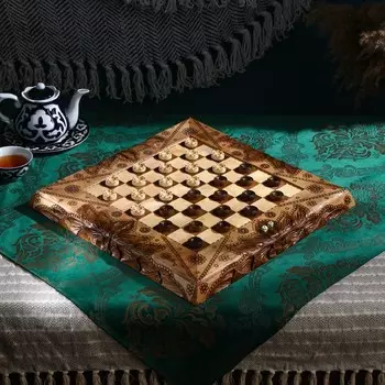 Настольная игра 2 в 1 «Ромб, Резка, Выжигание»: 50х25 см, ручная работа, массив ореха, Иран