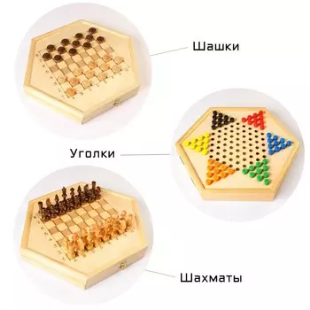 Настольная игра 3 в 1 "Интеллектуал": шахматы, уголки, шашки