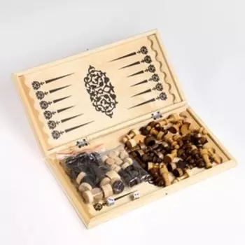 Настольные игры 3 в 1: нарды, шахматы, шашки, деревянные, большие, 4040 см