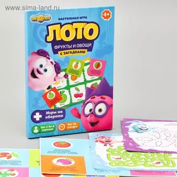 Настольная игра "Лото. Фрукты и овощи" с загадками, Смешарики
