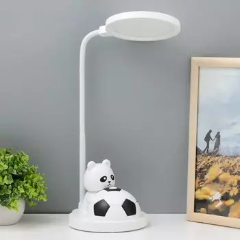 Настольная лампа "Мишка с мячом" LED черно-белый 14х15х48 см RISALUX