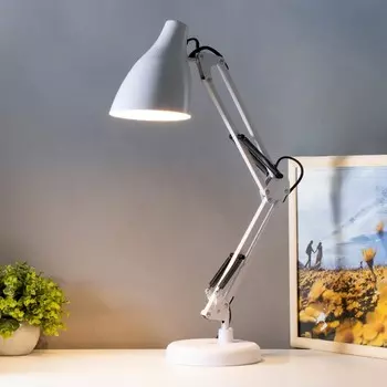 Настольная лампа Стиль 1x60W E27 белая к-1,8м основание+струбцина