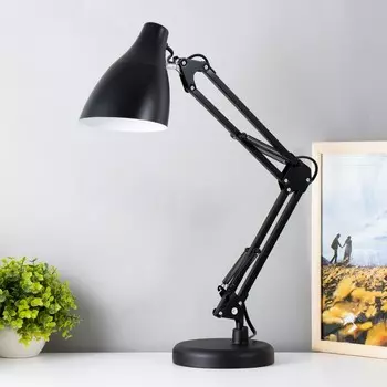 Настольная лампа Стиль 1x60W E27 черная к-1,8м основание+струбцина