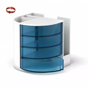 Настольная подставка-органайзер ErichKrause Venezia, Classic, вращающаяся, белая с голубыми ящиками, без наполнения