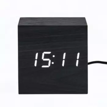 Часы - будильник электронные "Цифра" настольные с термометром, деревянные, 6.5 см, ААА, USB